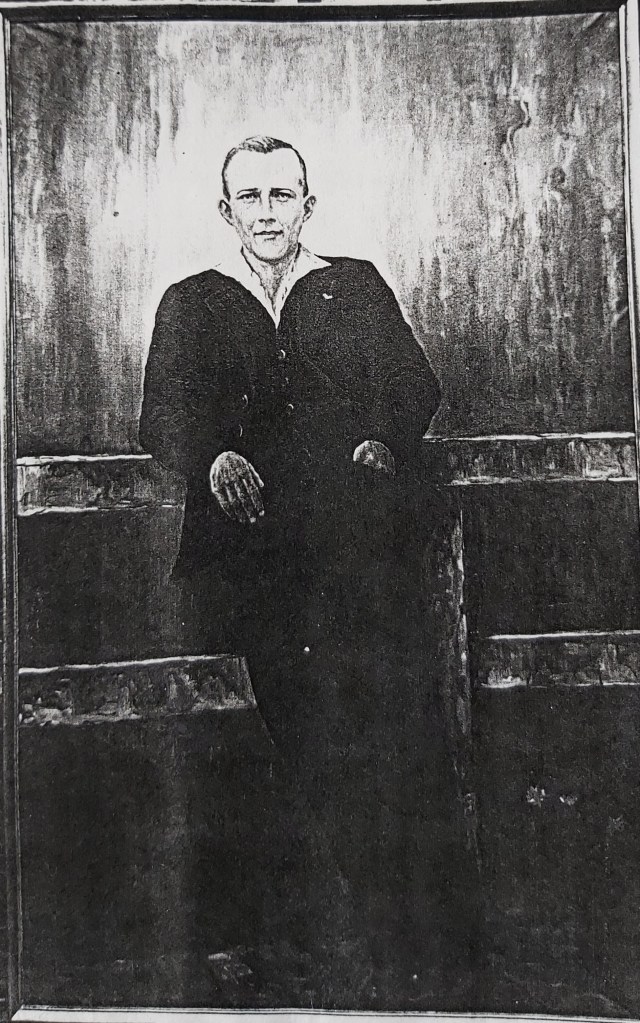 Een (helaas zwart witte) afbeelding van het schilderij op werkelijke grootte.